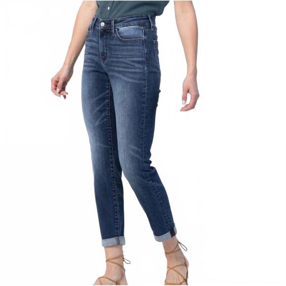 NEW JUDY BLUE basic cuffed slim fit boyfriend jeans in blue - Picture 5 of 5
